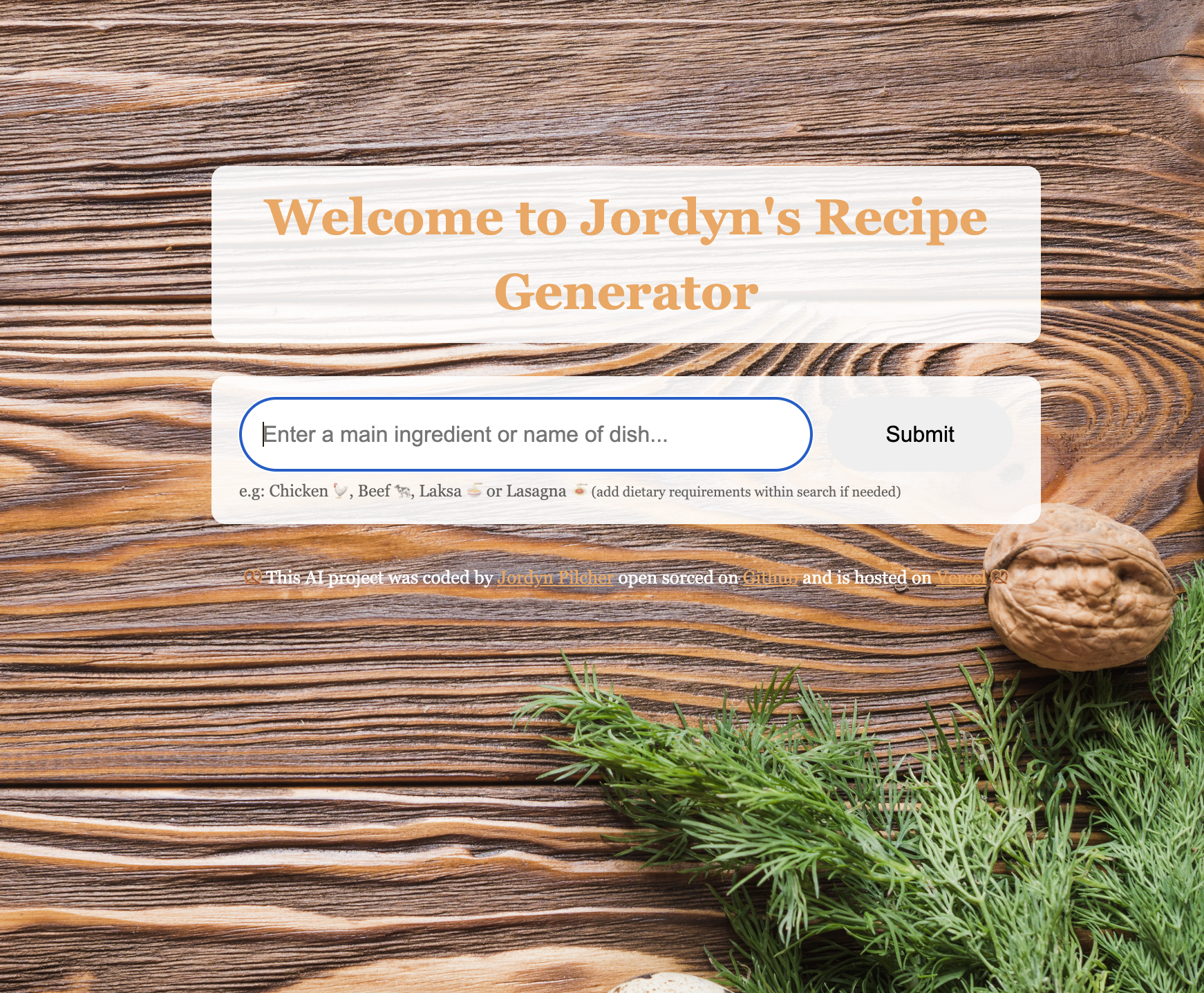 Recipe generator project preview